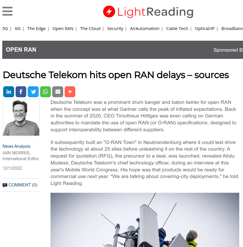 Open RAN is facing delays at Deutsche Telecom